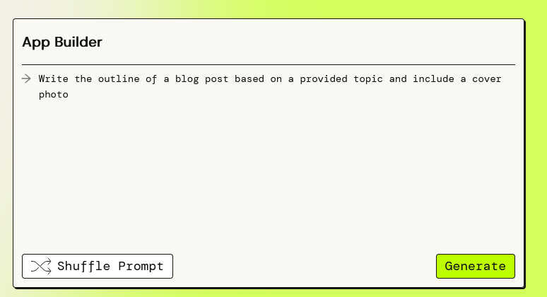 Text entry box with "Write the outline of a blog post based on a provided topic and include a cover photo"